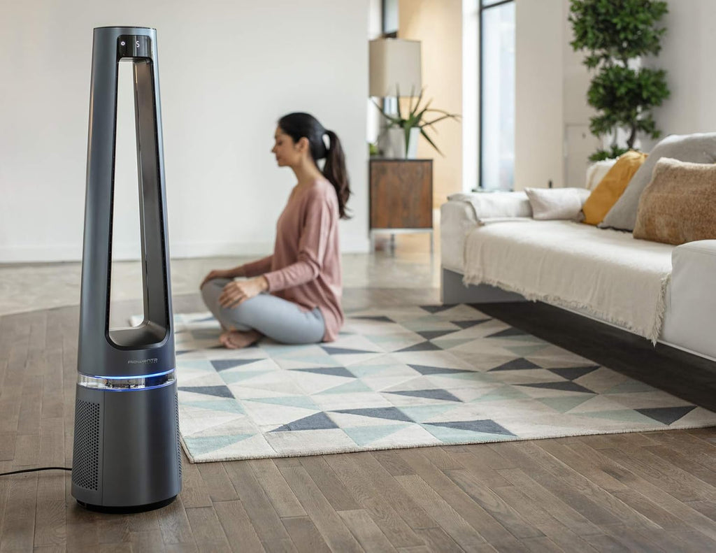 Rowenta QU5062 Eclipse Purificatore d'aria 3in1 | Termoventilatore | Ventilatore | filtra il 99,9% delle particelle | per ambienti fino a 30 m2 | riscaldamento rapido fino a 35°C | modalità automatica giorno/notte | Nero/Grigio