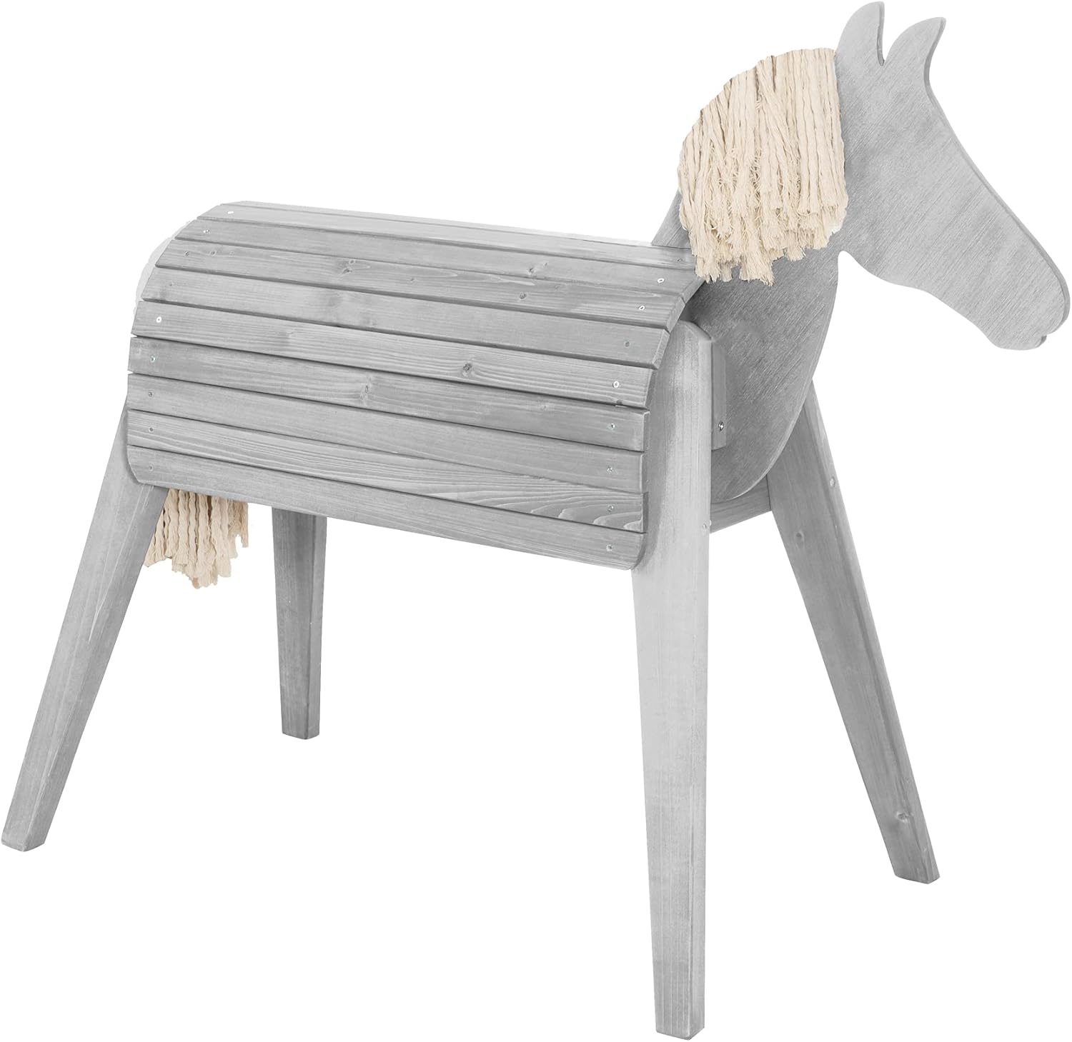 roba Holzpferd für den Garten - Voltigierpferd mit Mähne und Schweif - Spielpferd zum Turnen und Reiten - Holz massiv - Grau lasiert
