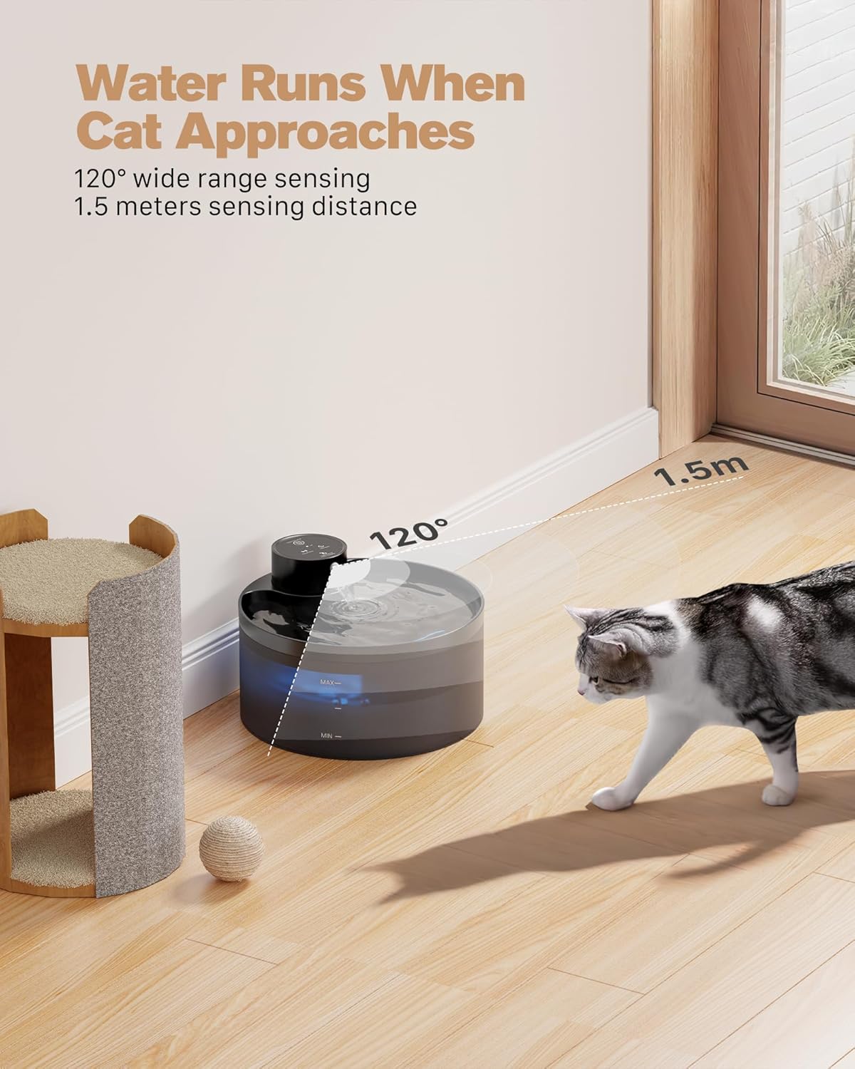 Katzenbrunnen senza fili: Fontana d'acqua da 3,2 L per gatti - Con sensore di movimento - Batteria da 4200 mAh - Pompa silenziosa con LED - Filtrazione di alta qualità - Senza BPA