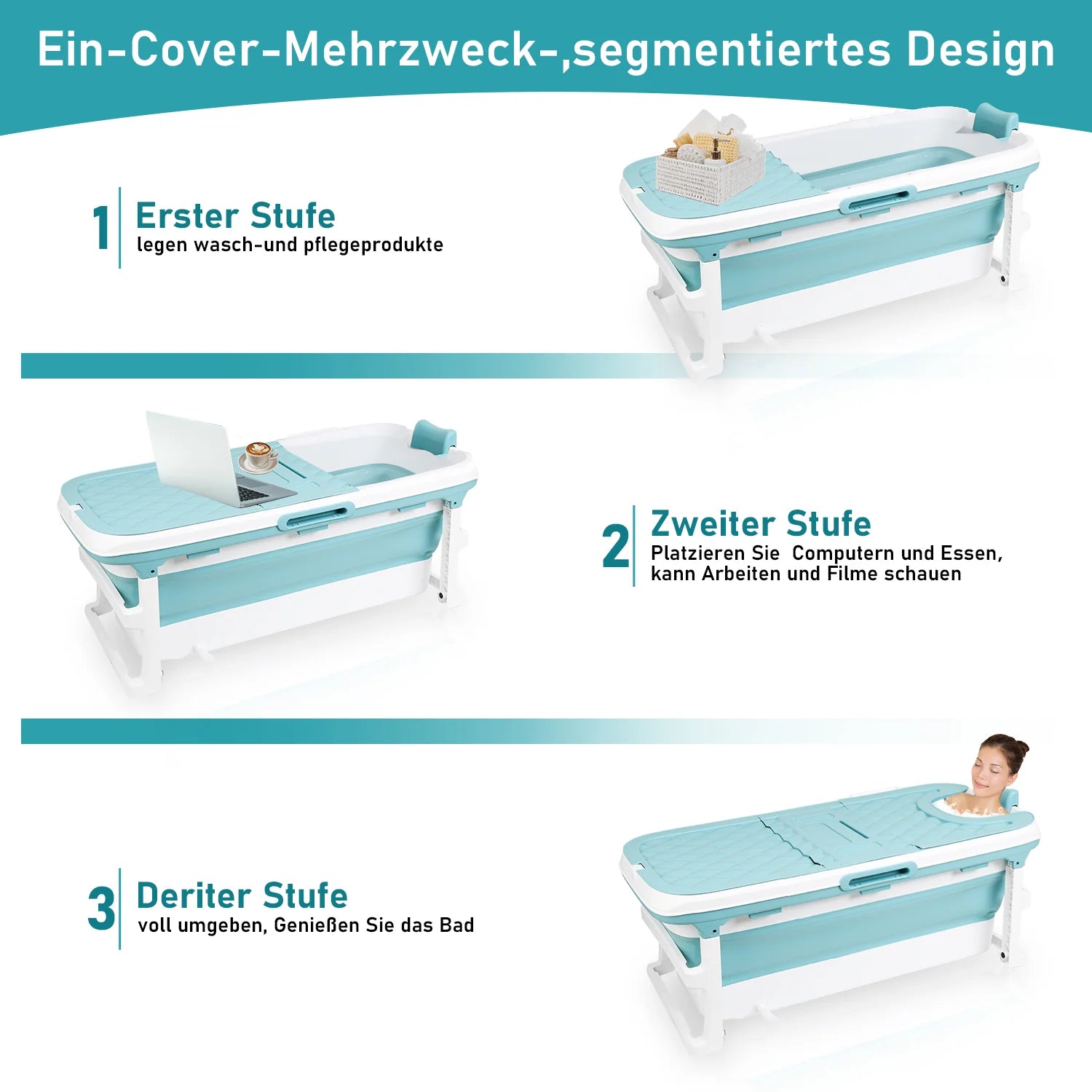 Sonnewelt Vasca da Bagno Pieghevole con Coperchio