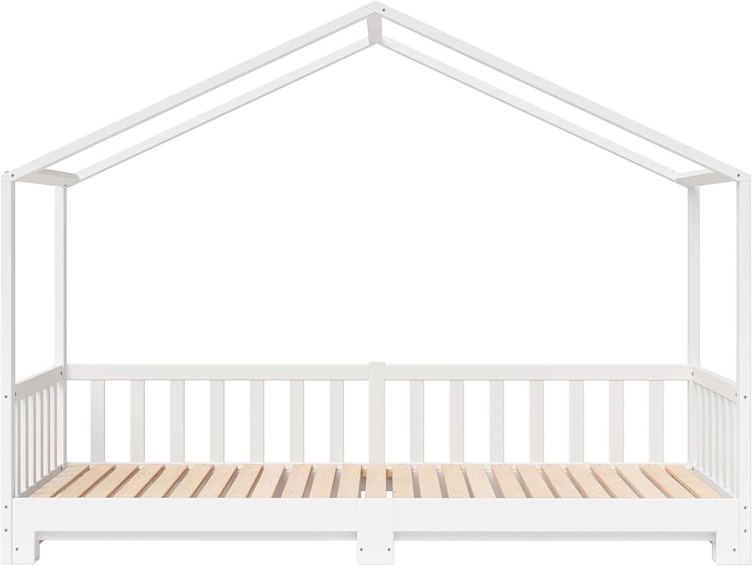 Bellabino Lettino per bambini Bia 140x200 cm, letto a capanna per bambini con protezione anticaduta e rete a doghe arrotolabile, letto a terra Montessori bianco in legno massello di pino