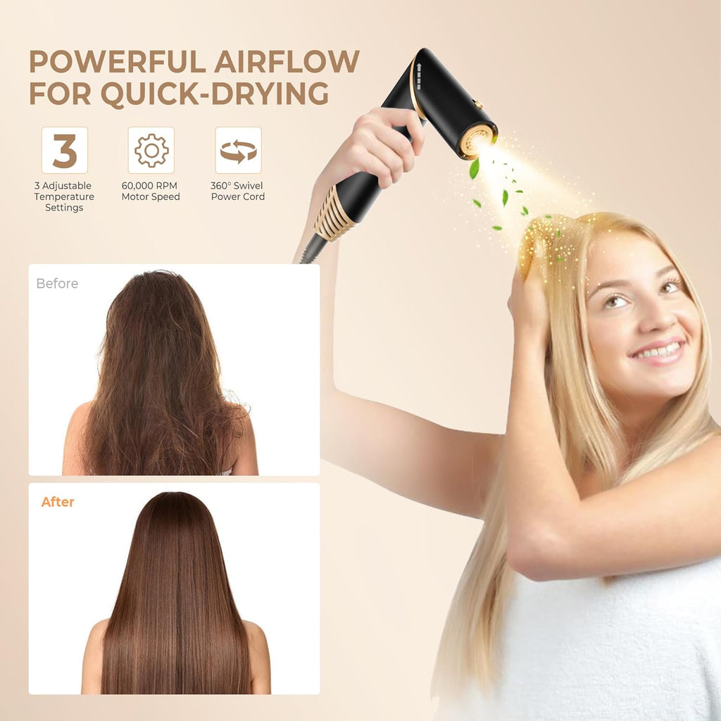 UKLISS 7 in 1 Pro Airstyler & Ionen Föhn [110,000RPM] High-speed Haartrockner Ionen Hair Dryer, mit Heißluft Lockenwickler Thermal Brush Haarglätterbürste Warmluftbürste Föhnbürste, 1200W/Blau