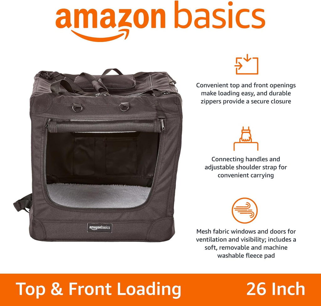 Amazon Basics – Morbida borsa pieghevole per animali domestici, 30 pollici/76,2 cm, grigia