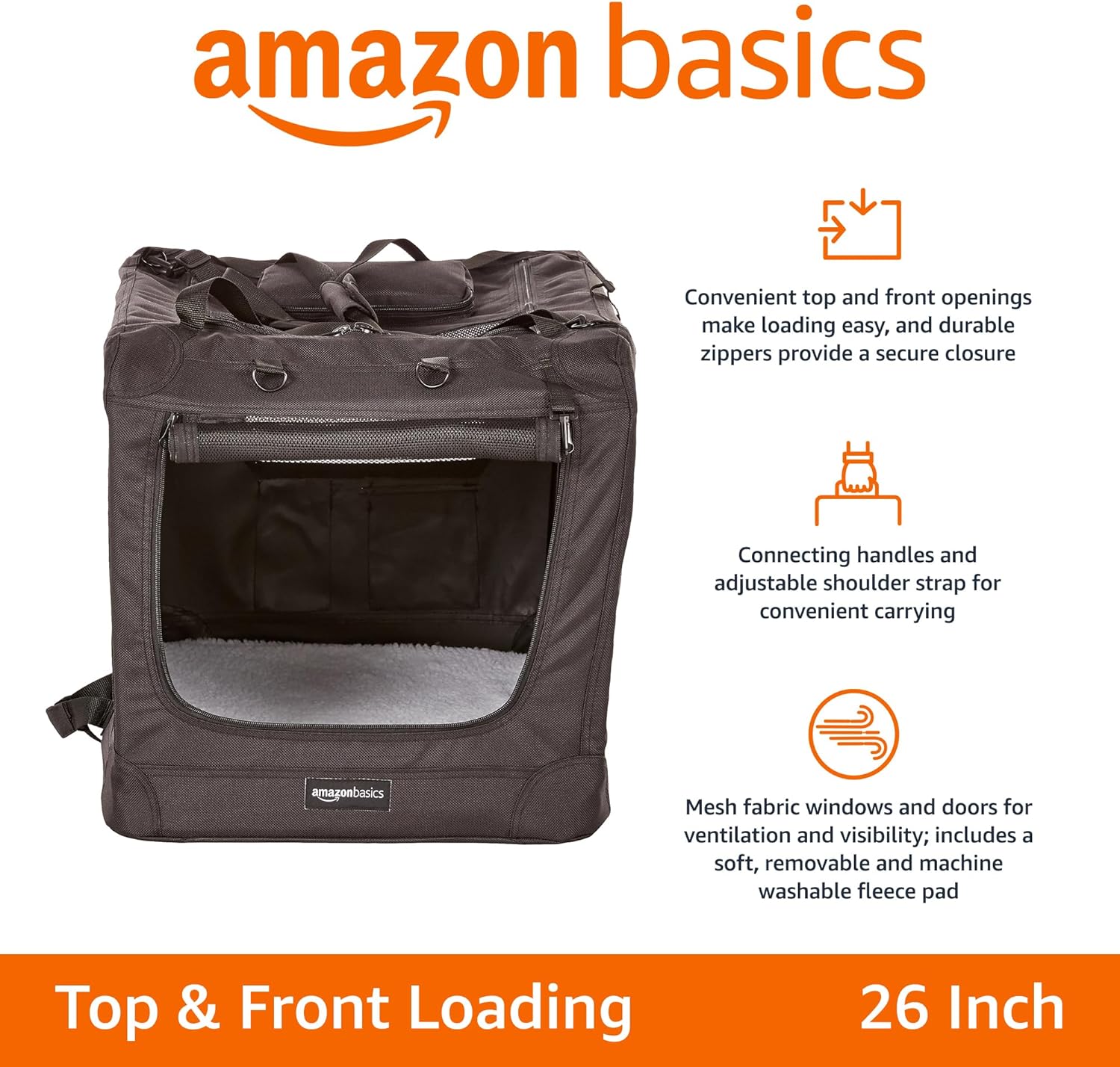 Amazon Basics – Morbida borsa pieghevole per animali domestici, 30 pollici/76,2 cm, grigia