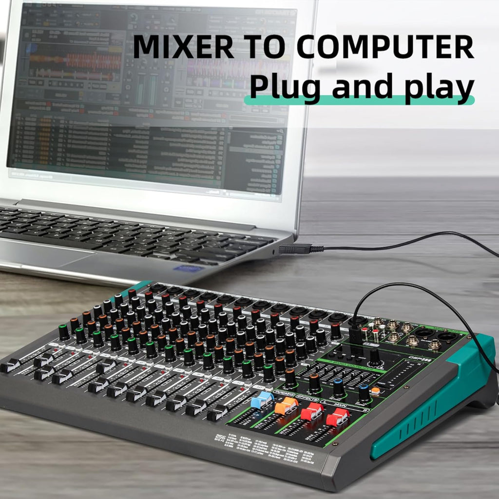 Depusheng PA12 Mixer DJ Professionale a 12 Canali con 256 Effetti DSP, Ingresso Bluetooth, Lettore USB, Alimentazione Phantom 48V