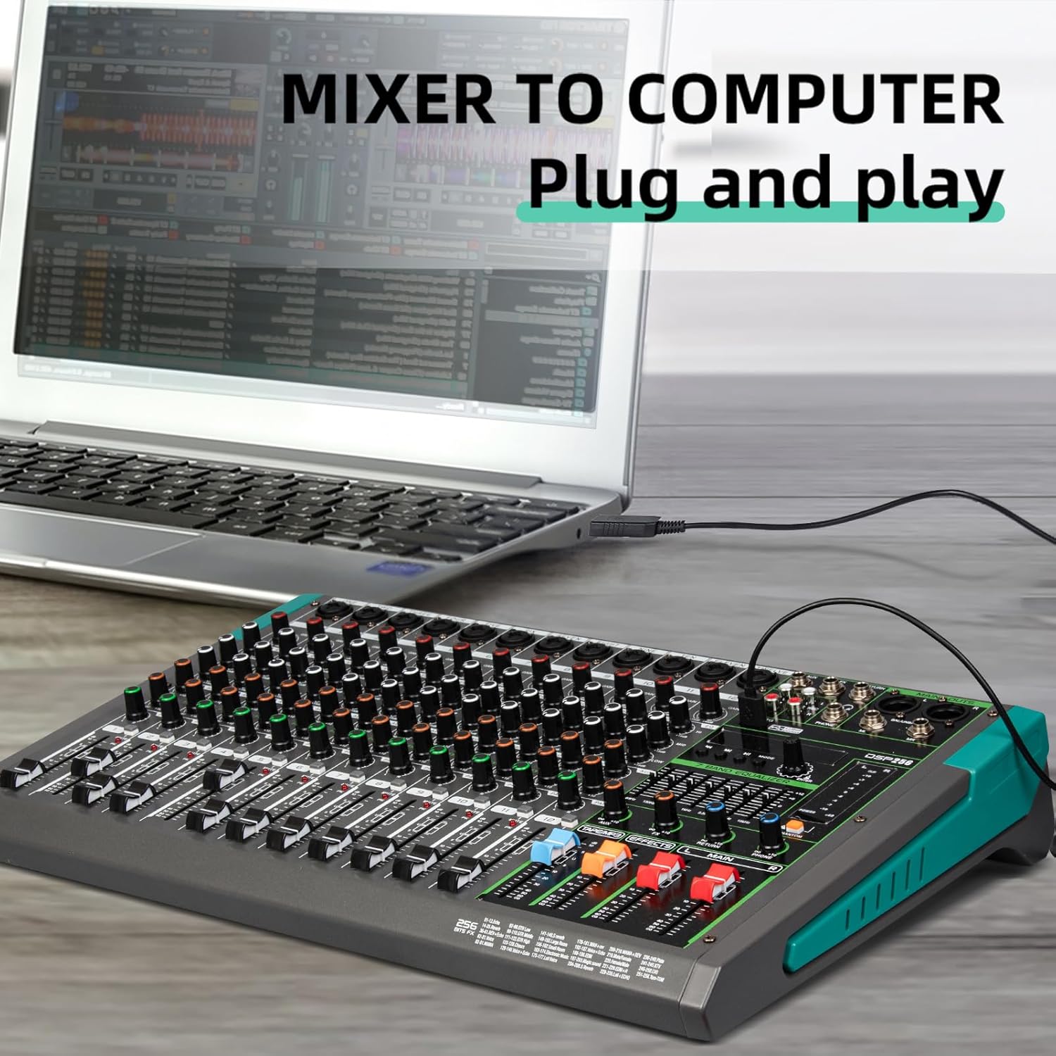 Depusheng PA12 Mixer DJ Professionale a 12 Canali con 256 Effetti DSP, Ingresso Bluetooth, Lettore USB, Alimentazione Phantom 48V