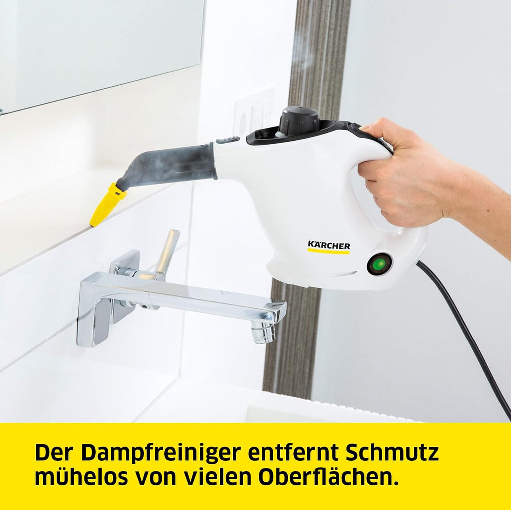 Kärcher Pulitore a vapore SC 2 EasyFix, pressione vapore: 3,2 bar, tempo di riscaldamento: 6,5 min., potenza: 1.500 W, copertura: 75 m², serbatoio: 1 l, con set per la pulizia del pavimento EasyFix, ugelli e panno in microfibra, bianco
