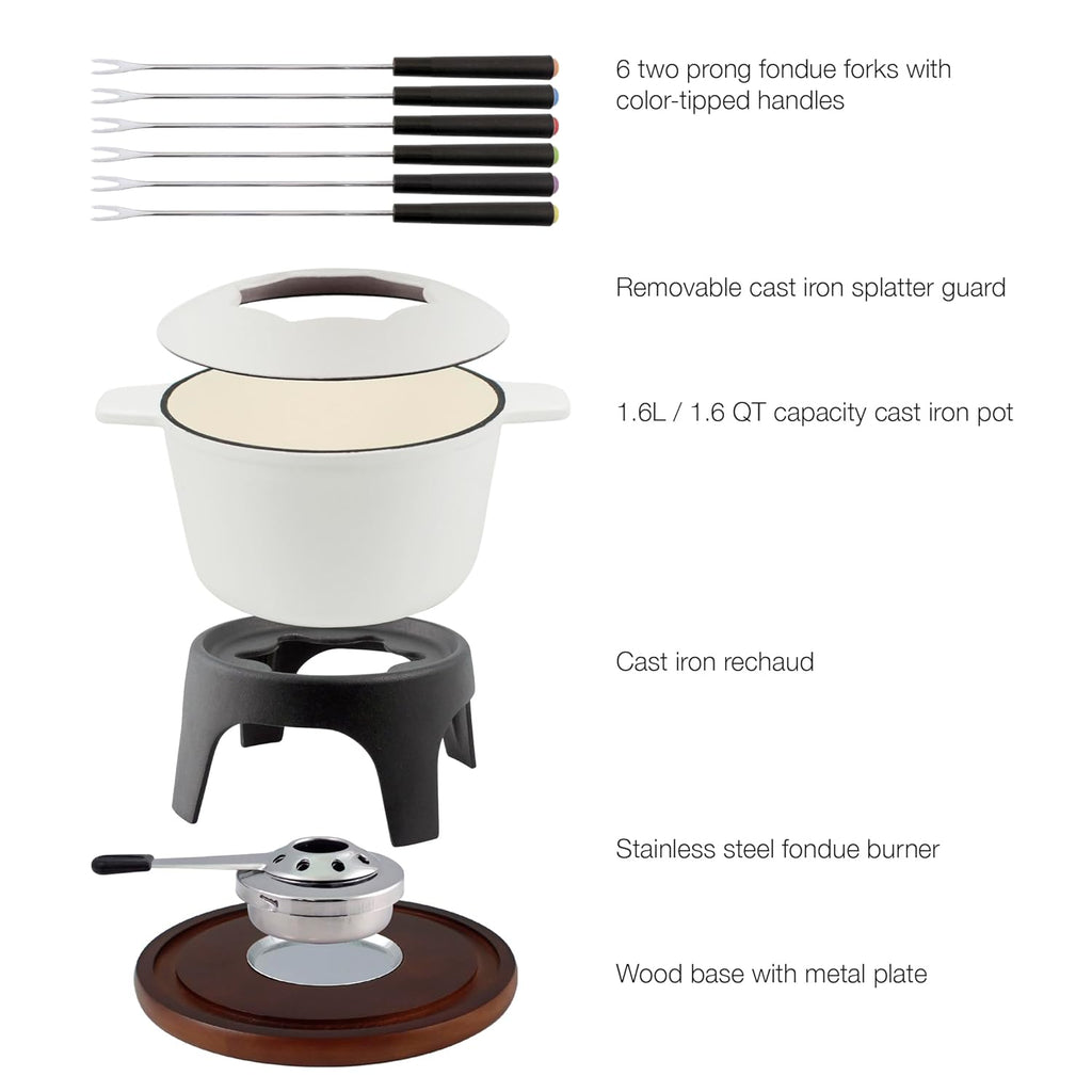 Swissmar F66705 Sierra Set Fondue 11 Pezzi, Ghisa/Acciaio Inossidabile, Rosso Ciliegia, 1.6L, Set Fondue per Carne, Formaggio e Cioccolato, per 4 Persone, Confezione Regalo