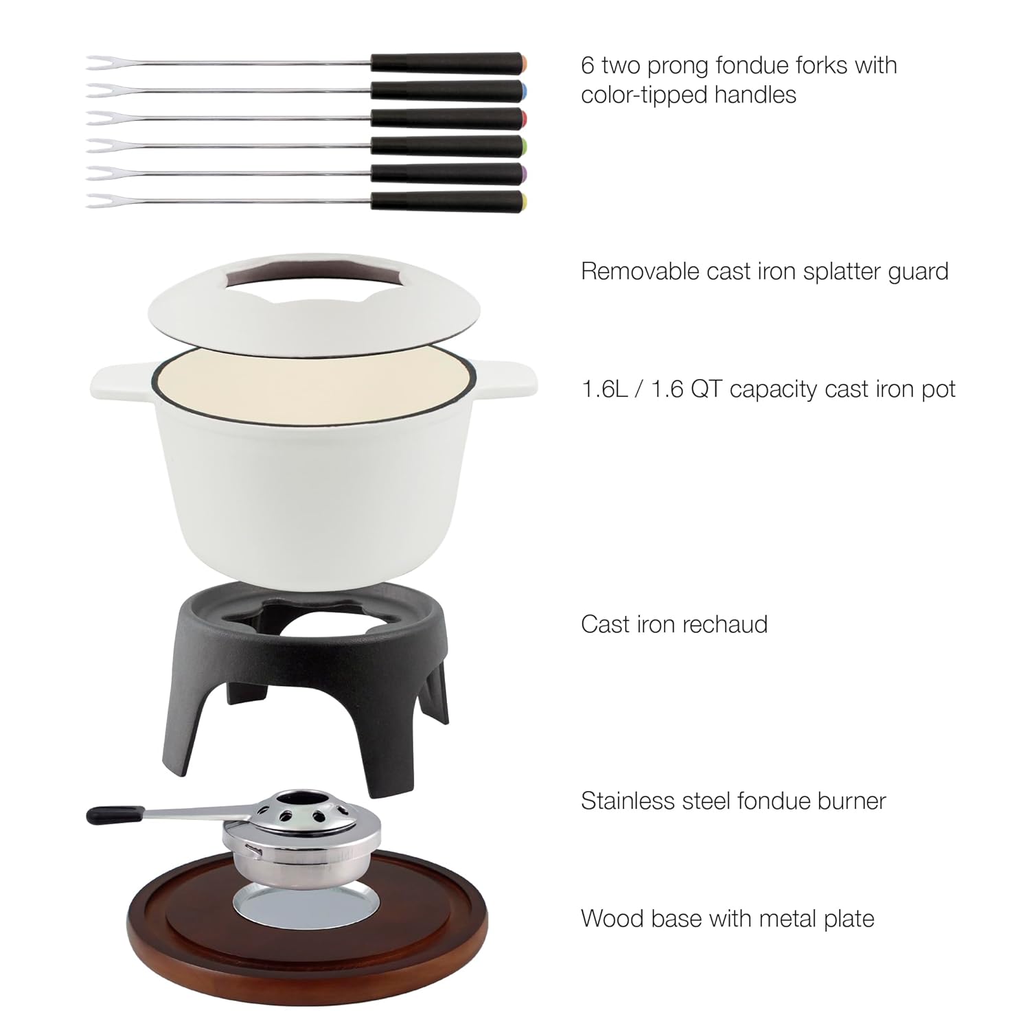 Swissmar F66705 Sierra Set Fondue 11 Pezzi, Ghisa/Acciaio Inossidabile, Rosso Ciliegia, 1.6L, Set Fondue per Carne, Formaggio e Cioccolato, per 4 Persone, Confezione Regalo