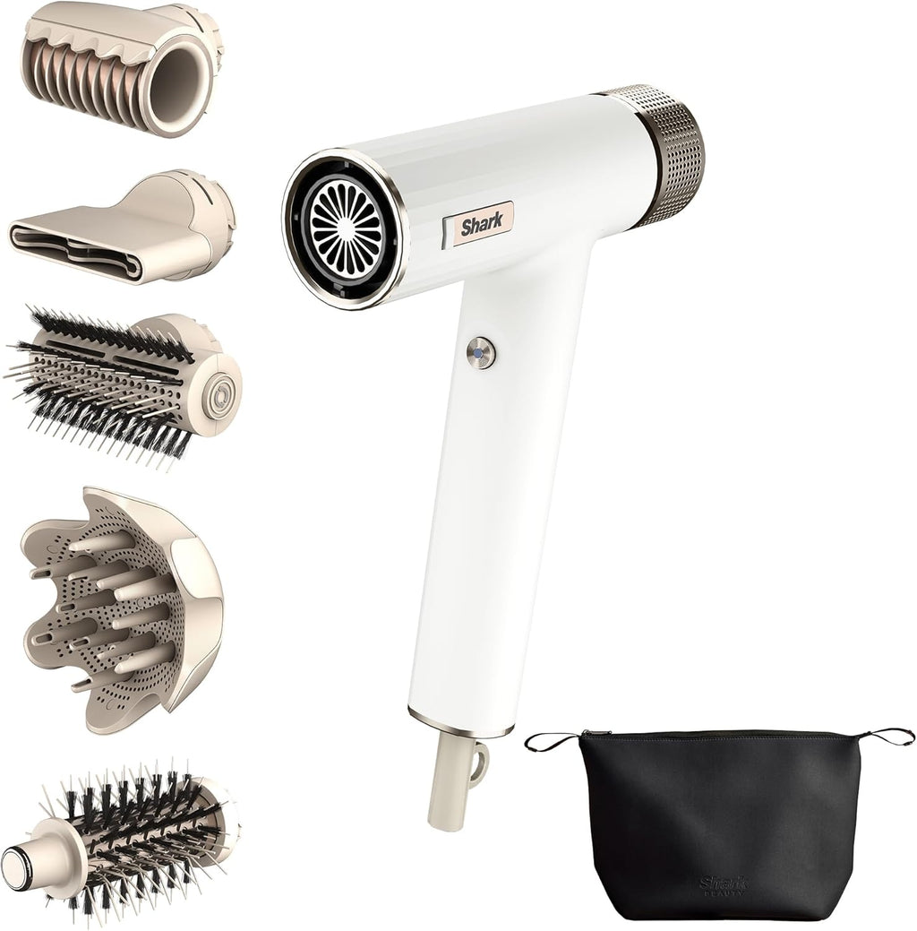 Shark SpeedStyle Haartrockner & RapidGloss Finisher mit Aufbewahrungstasche, 5 Styler, Für Alle Haartypen, Schnelltrocknend, Glättet Fliegende Haare, Keine Hitzeschäden, Ionisch, Seide, HD352EU