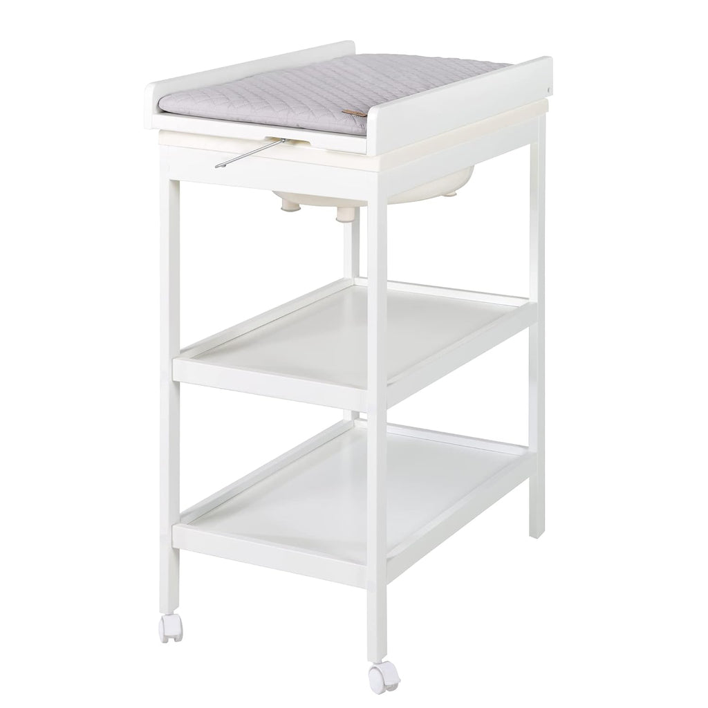 roba Fasciatoio da Bagno Combinato + Materassino Fasciatoio Style grigio - Fasciatoio Mobile Combinato con Vasca Integrata - con piano fasciatoio estraibile - Legno bianco