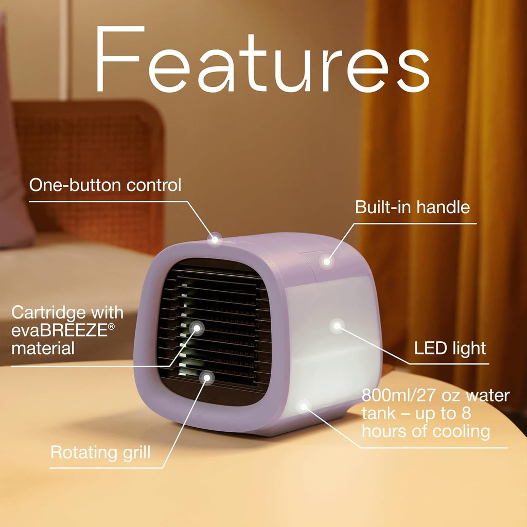 Evapolar evaCHILL Raffrescatore evaporativo & umidificatore – Silenzioso e portatile – Rinfrescatore per casa, ufficio, campeggio, viaggi – Connessione USB e luce notturna LED integrata – Grigio