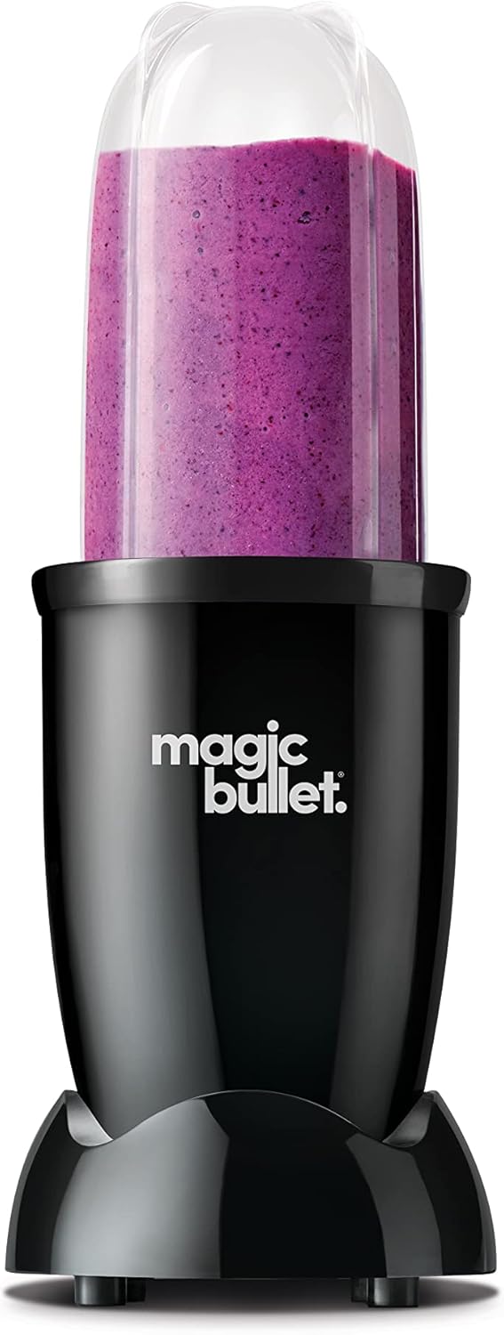 Magic Bullet, frullatore elettrico, tritatutto, frullatore per smoothie, frullatore multifunzione, potenza 200 Watt, 2 tazze da viaggio da 560 ml e 355 ml, nero, MBR10B