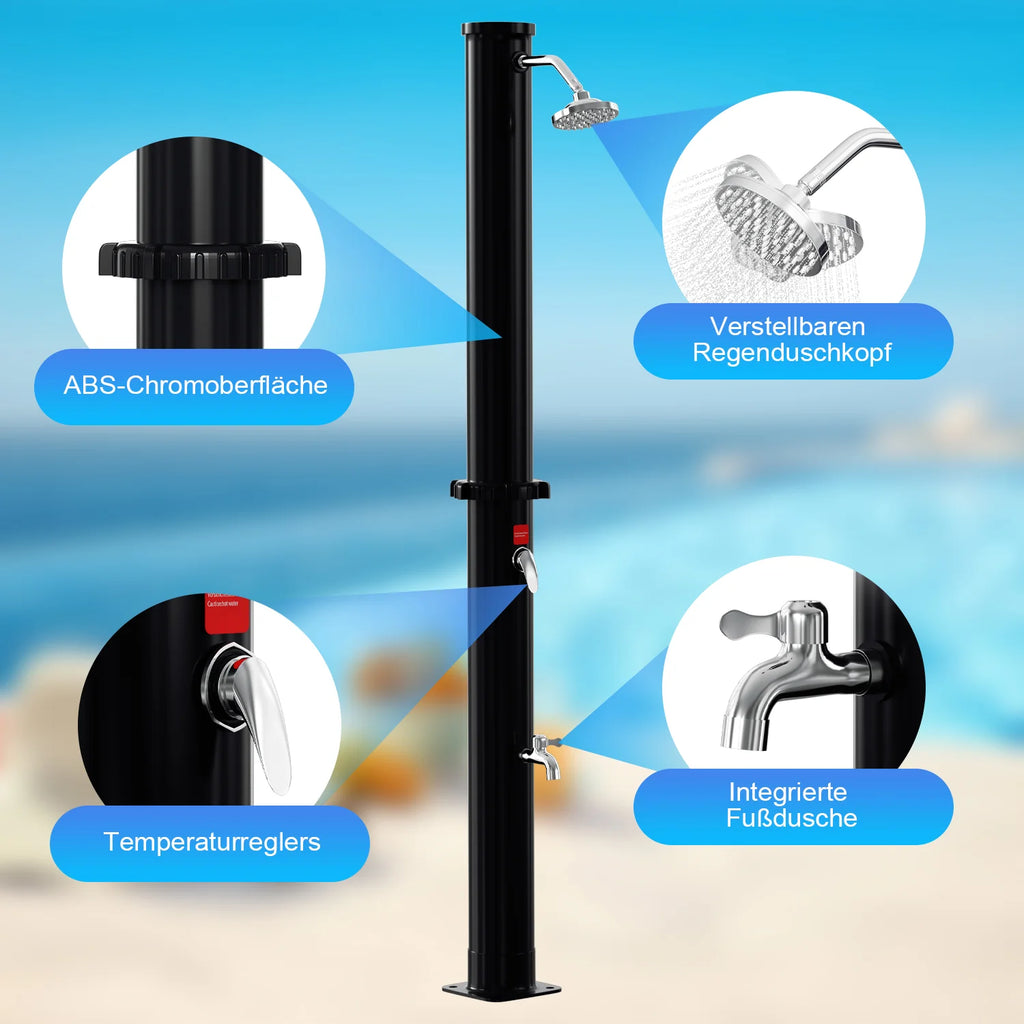Sonnewelt Solardusche mit Duschkopf, Fudusche und Schutzabdeckung 20L