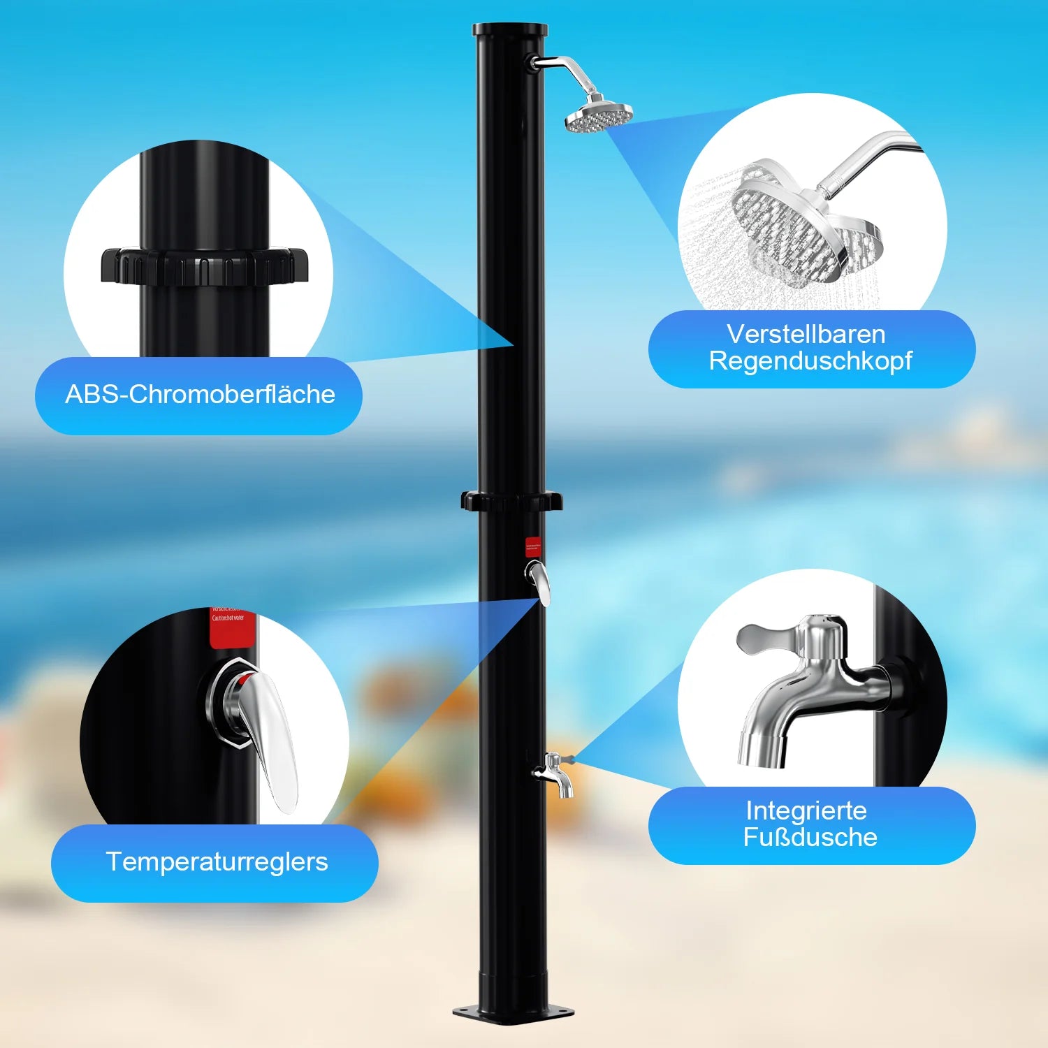 Sonnewelt Solardusche mit Duschkopf, Fudusche und Schutzabdeckung 20L