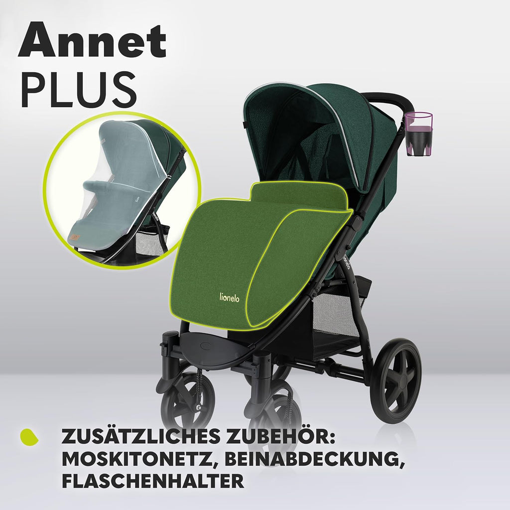 LIONELO Annet Buggy fino a 22 kg con funzione reclinabile, passeggino compatto richiudibile con accessori, ruote in schiuma EVA, zanzariera, coprigambe, portabevande, cestino (Golden Moments, Tour)