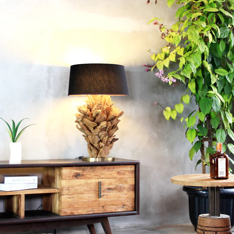 Lampada da tavolo in legno di radice FICUS Altezza 70 cm