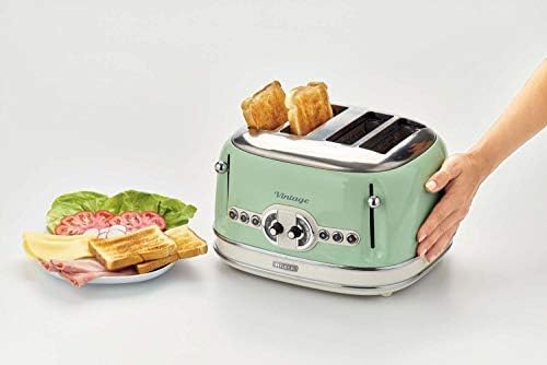 Ariete Vintage 156, 4-Scheiben-Toaster, Retro Toaster mit 6 Toaststufen, Automatischer Auswurf, Auftaufunktion, Herausnehmbares Krümelfach, Gehuse aus Edelstahl, 1600W, Beige