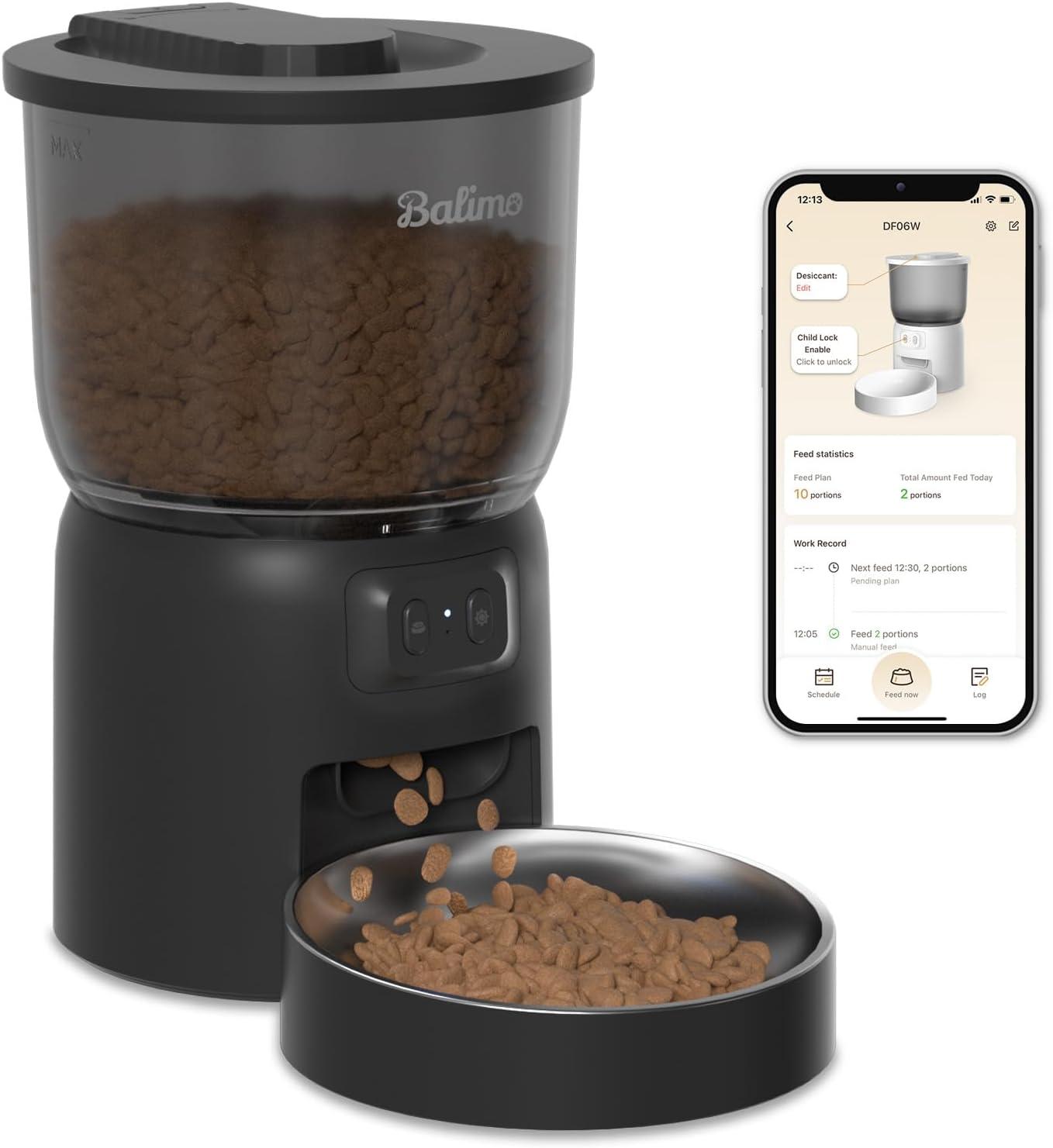 Balimo Futterautomat Katze mit HD 1080P Video, 2,4 G WLAN Katzenfutter Automat mit APP Steuerung und Nachtsicht, 4L futterspender Katze, Katzen Futterautomaten mit Edelstahlnapf, 8 Mahlzeiten pro Tag