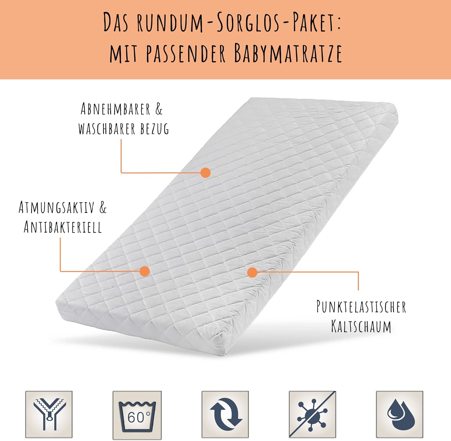 Kids Collective Babybett mit Schublade Kinderbett Gitterbett 60x120 höhenverstellbar & herausnehmbare Sprossen optional mit Matratze | Weiss sehr stabil Made in Europe