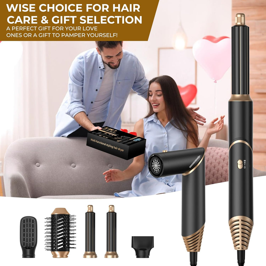 UKLISS 7 in 1 Pro Airstyler & Ionen Föhn [110,000RPM] High-speed Haartrockner Ionen Hair Dryer, mit Heißluft Lockenwickler Thermal Brush Haarglätterbürste Warmluftbürste Föhnbürste, 1200W/Blau