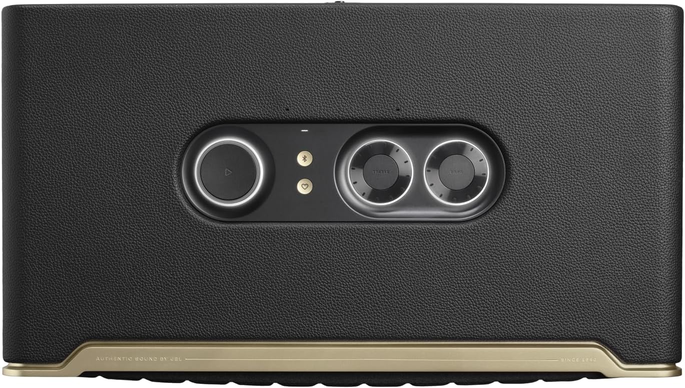JBL Authentics 200 Smart Home Altoparlante – Cassa Bluetooth dal design retrò anni '70 – Con griglia Quadrex, Google Assistant, Alexa, AirPlay e JBL One App – Nero