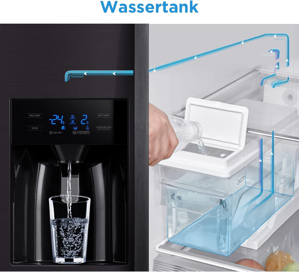 Midea KS-DDX 6.32 WT Frigorifero Side-by-Side con Congelatore/Altezza 178,8 cm/254 kWh/anno/No Frost/Compressore Dual Inverter/con Distributore di Acqua e Ghiaccio 3-in-1 e Serbatoio d'Acqua, Inox Scuro