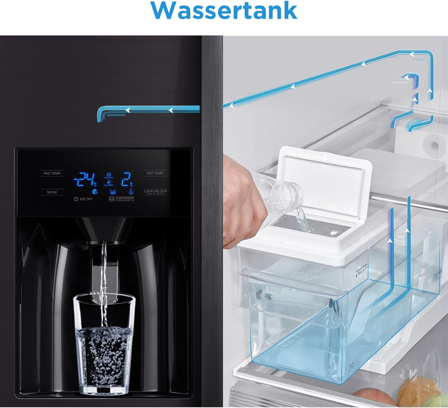 Midea KS-DDX 6.32 WT Frigorifero Side-by-Side con Congelatore/Altezza 178,8 cm/254 kWh/anno/No Frost/Compressore Dual Inverter/con Distributore di Acqua e Ghiaccio 3-in-1 e Serbatoio d'Acqua, Inox Scuro