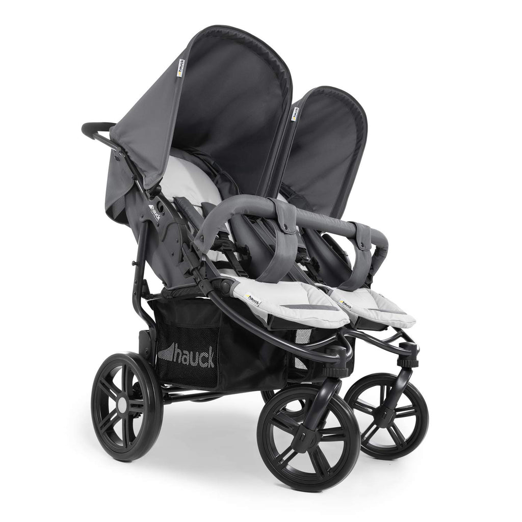 hauck Passeggino Gemellare Roadster Duo SLX, da 0 Mesi fino a 15 kg (circa 3 Anni), con Posizione Nanna, Cestino XL, Chiusura Facile e Compatta, Ruote Grandi (Grigio/Argento)