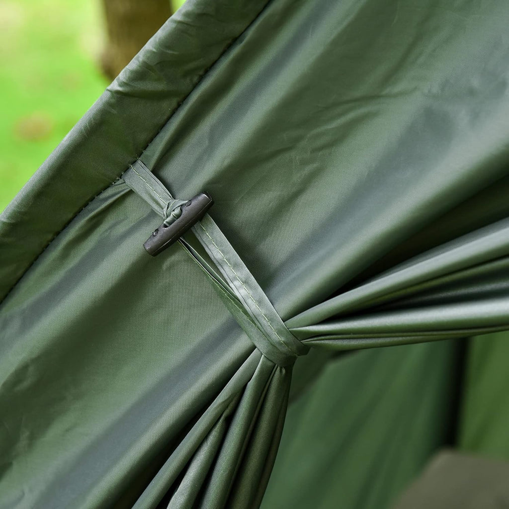 Outsunny Lettino da campeggio 4 in 1 Set da campeggio con tenda Sacco a pelo Materasso pieghevole, Verde scuro