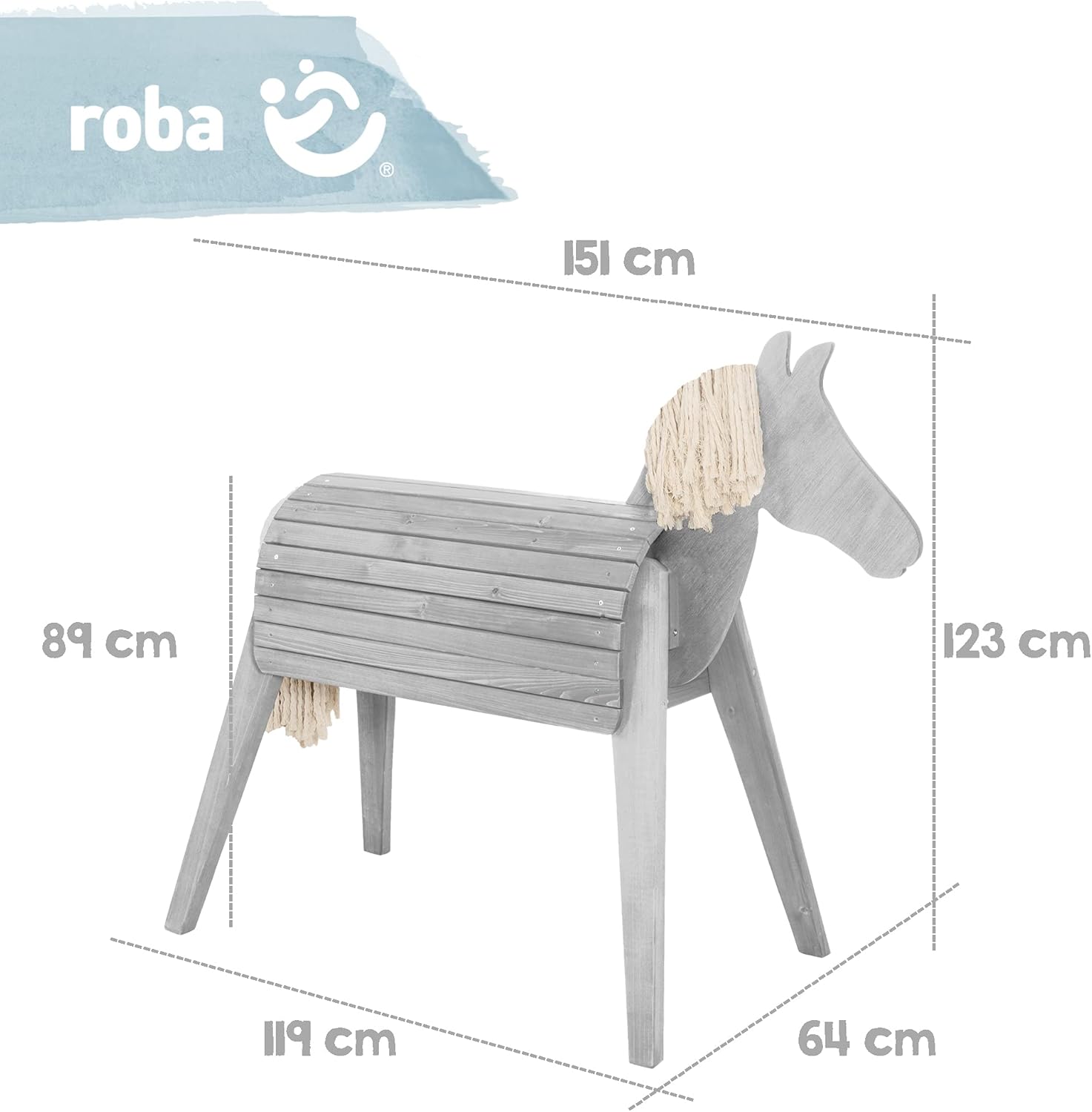 roba Cavallo di legno per il giardino - Cavallo da volteggio con criniera e coda - Cavallo giocattolo per ginnastica e cavalcare - Legno massiccio - Teak laccato