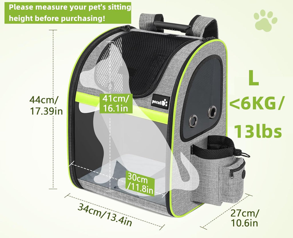 pecute Haustier Rucksack mit Netzfenster, Tragbare und Faltbare Katzentasche, Atmungsaktive und Leichte Hundetasche, Wasserdichtes Oxford-Tuch mit Viel Platz, Multifunktionales Rutschfestes Grau XL