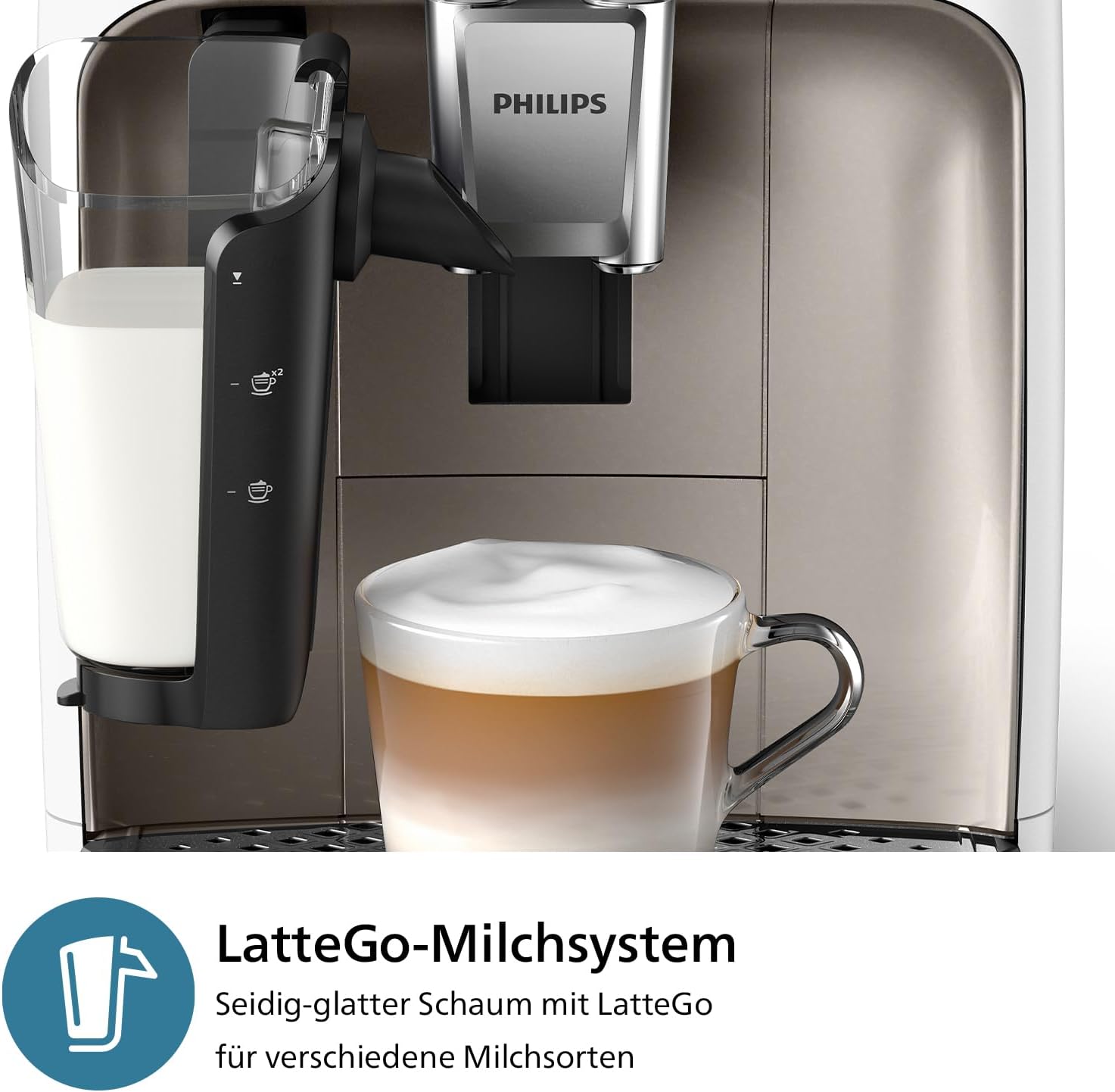 Macchina da caffè espresso automatica Philips Serie 2300 - 4 bevande, display touch a colori moderno, sistema del latte LatteGo, SilentBrew, macine in ceramica, filtro AquaClean. Cromata bianca (EP2333/40)