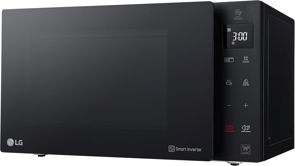 Microonde LG MH6535GIS con tecnologia Inverter e grill al quarzo, capacità 25 litri, 1000 W, programmi automatici, livelli di potenza regolabili per una cottura ottimale e funzione EasyClean, nero