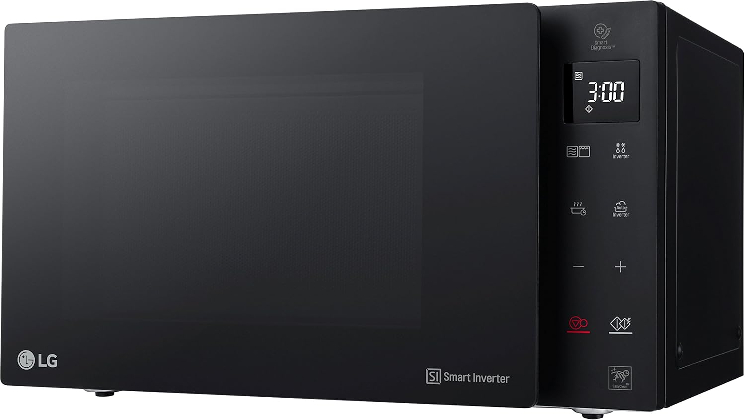 Microonde LG MH6535GIS con tecnologia Inverter e grill al quarzo, capacità 25 litri, 1000 W, programmi automatici, livelli di potenza regolabili per una cottura ottimale e funzione EasyClean, nero