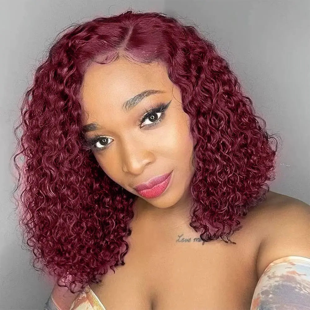 Parrucche bob ad onda profonda in 99J bordeaux per donne di colore