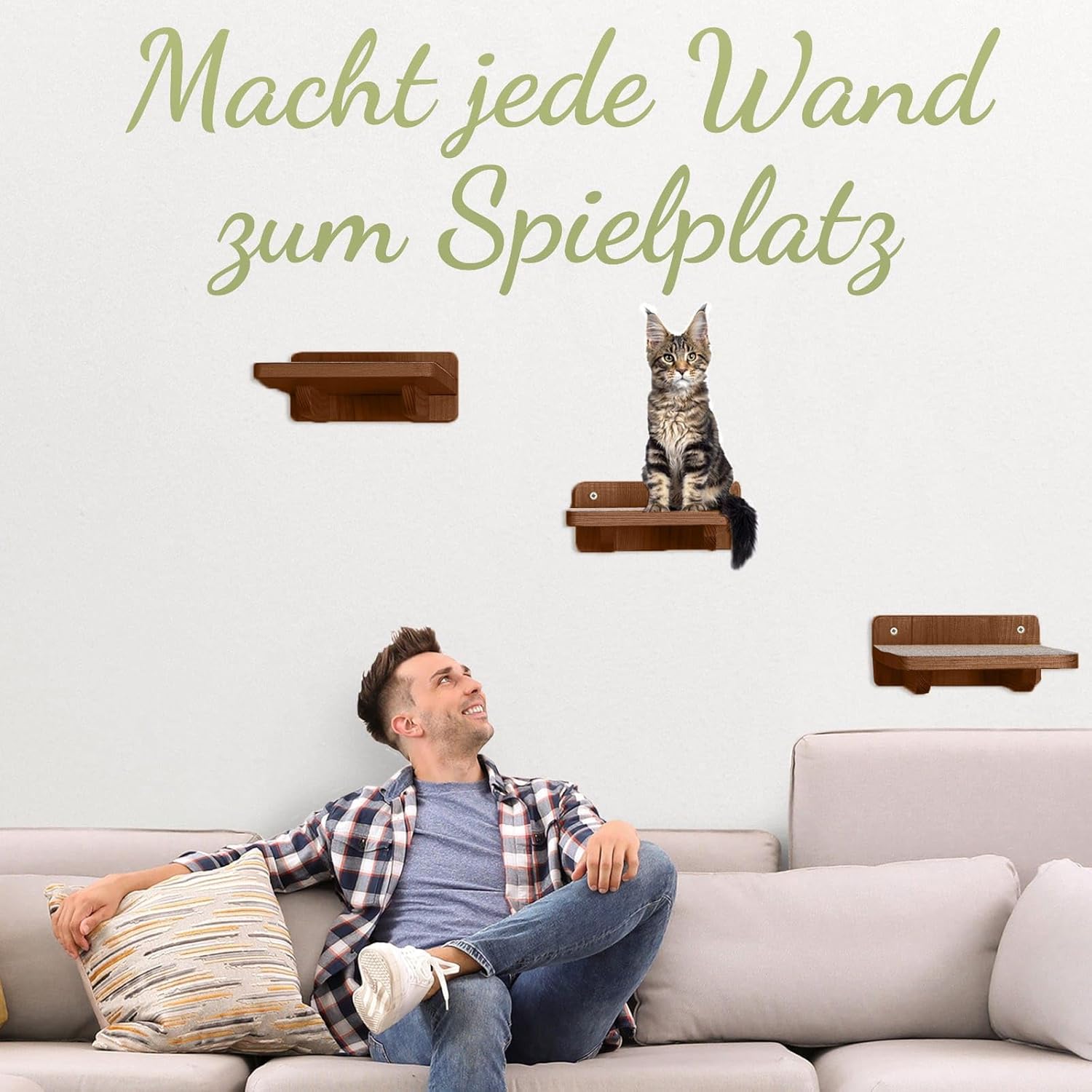 WOOWOOD Katzen-Wandkletterwand | 3-teiliges Katzenleiter-Set | Wandleitern für Katzen | Katzenkletterwand-Set | Katzenleiter | Wandklettern für Katzen | Katzenlaufsteg | Wandklettern für Katzen