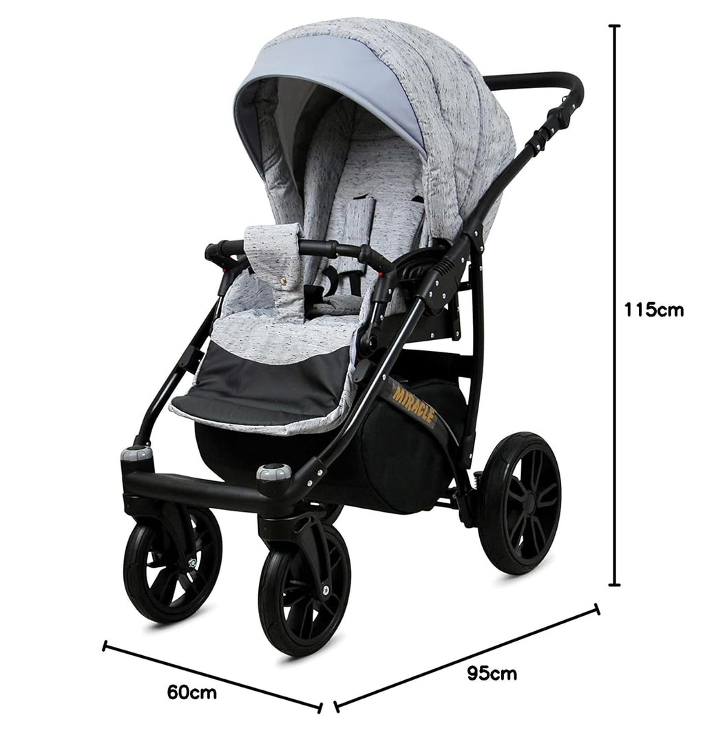 BabyLux® Bambimo Set Passeggino 3 in 1 - Optimal - incl. Navicella, Seduta Passeggino, Seggiolino Auto Ovetto - Seggiolino Auto - Set Passeggino - Passeggino Combinato con Borsa Fasciatoio, Parapioggia ecc.