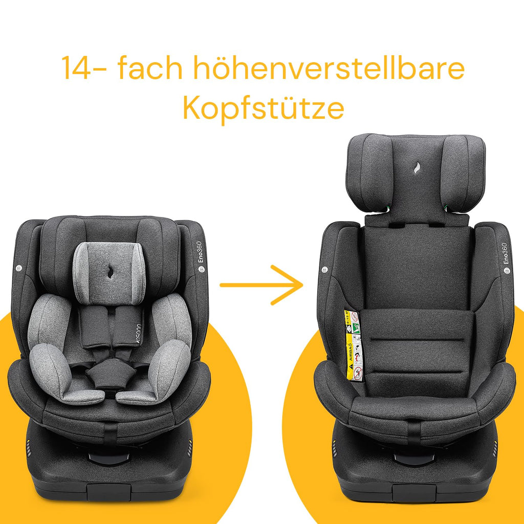 Osann Eno360 i-Size, seggiolino auto girevole 40-150 cm, reboarder con Isofix, seggiolino auto per bambini – All Black