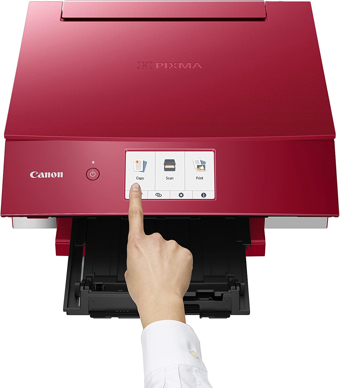 Canon PIXMA TS8351a Stampante multifunzione a getto d'inchiostro a colori DIN A4 (scanner, fotocopiatrice, 4.800 x 1.200 dpi, 6 inchiostri separati, USB, WLAN, AirPrint, stampa fronte/retro, 2 alimentatori carta, 5 GHz), bianco