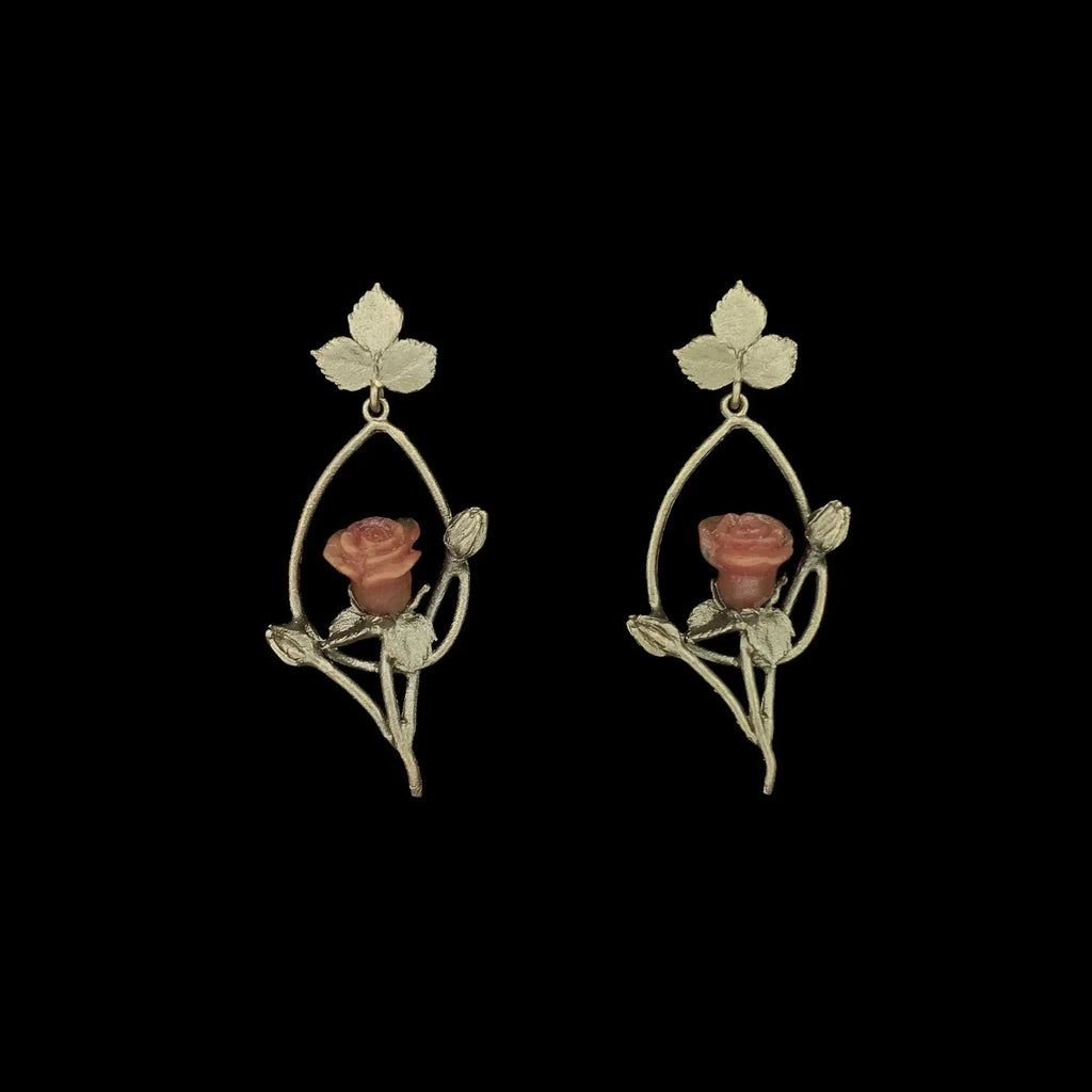 Orecchini a perno con rose rosse - Ovali