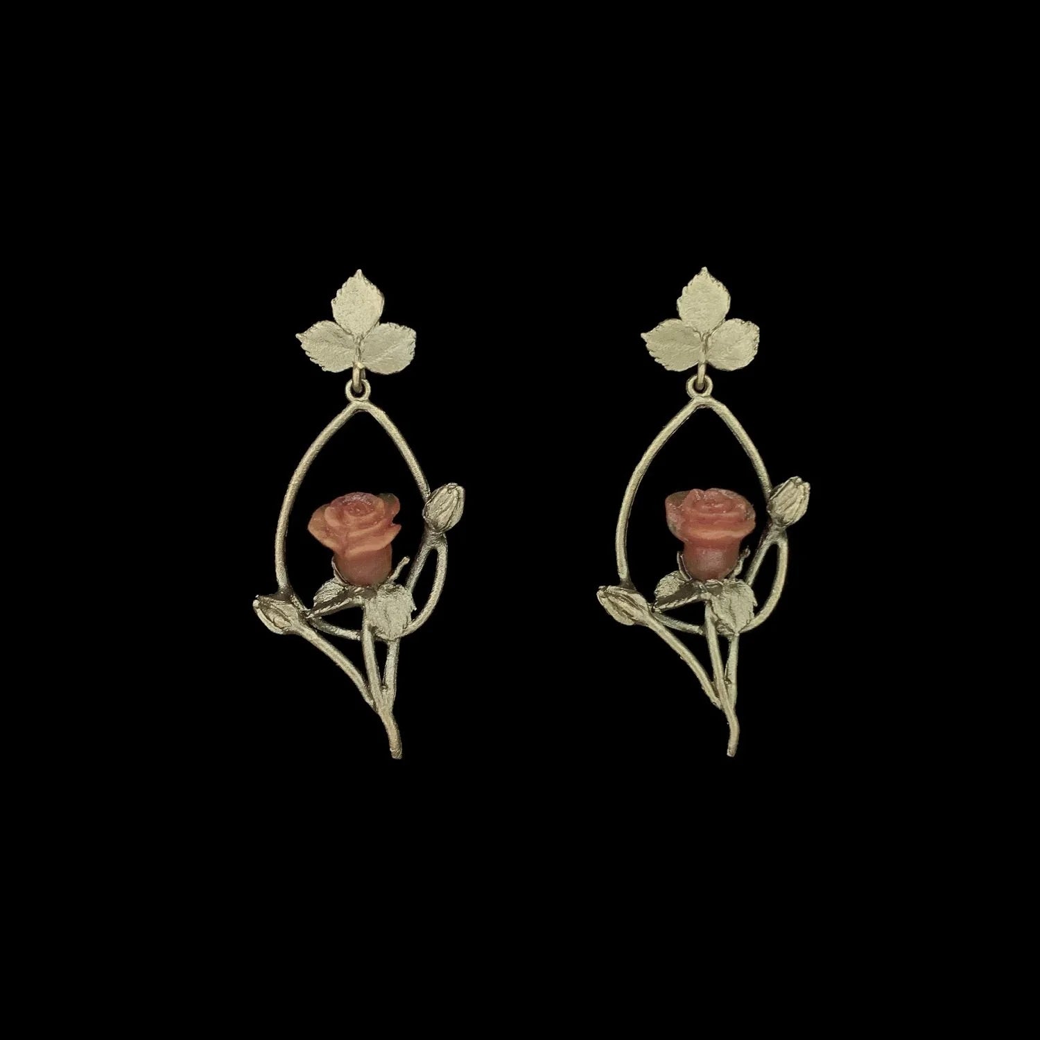 Orecchini a perno con rose rosse - Ovali