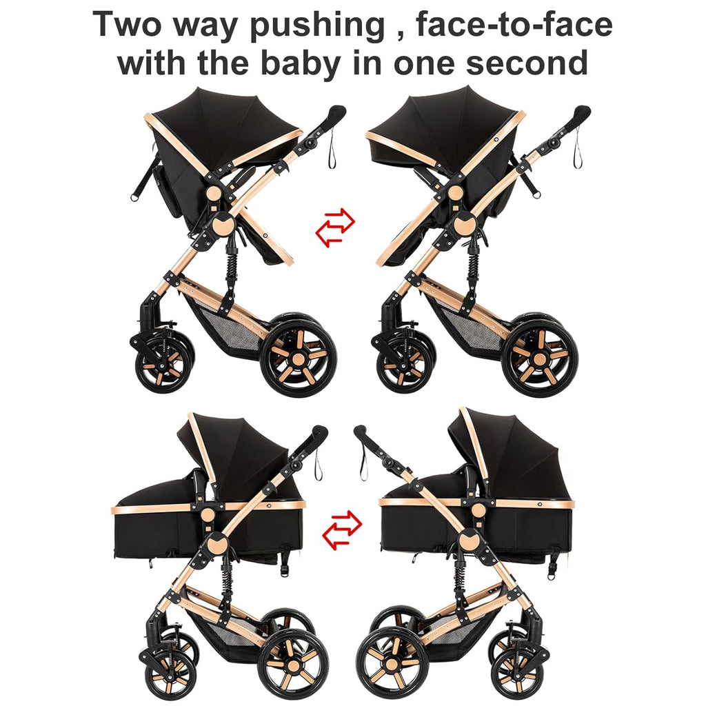 Sianldcone Passeggino 3 in 1, Set Passeggino con Tessuti di Alta Qualità, Sistemi di Viaggio con Spinta Reversibile, Passeggino Combinato a Vista Aperta Set Completo 3 in 1 (V9 Cachi)