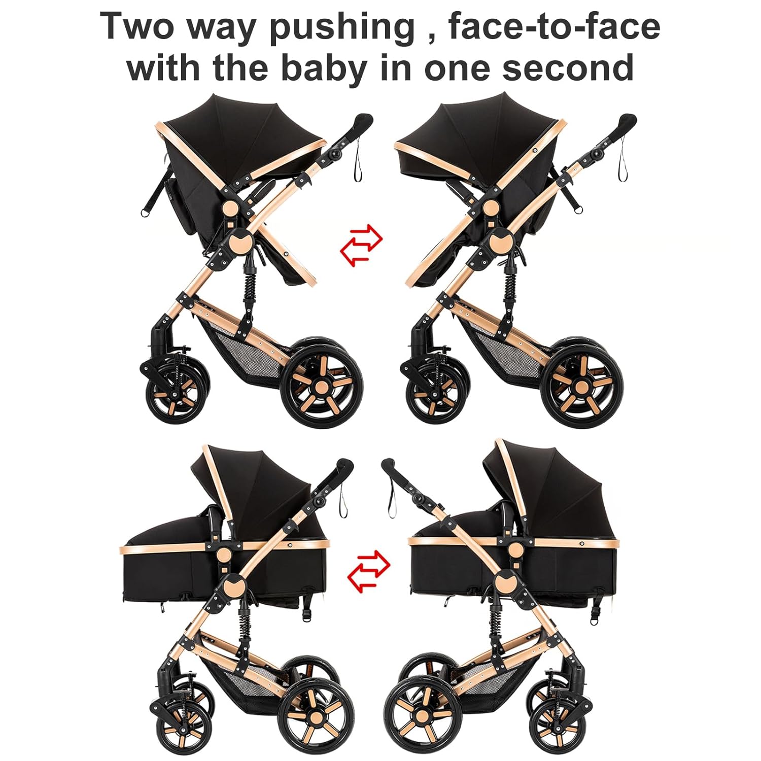 Sianldcone Passeggino 3 in 1, Set Passeggino con Tessuti di Alta Qualità, Sistemi di Viaggio con Spinta Reversibile, Passeggino Combinato a Vista Aperta Set Completo 3 in 1 (V9 Cachi)