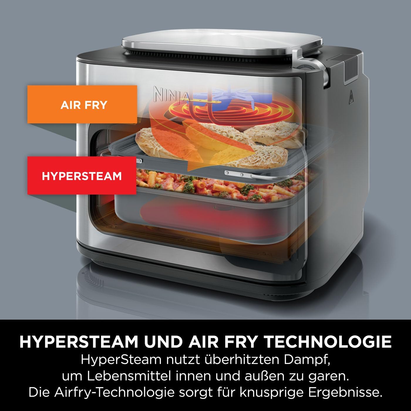 Ninja Combi 12-in-1 Multicooker, Forno e Friggitrice ad aria, 12 funzioni di cottura, Preparazione con Air Fryer e Grill in 15 min*, con teglia, padella, griglia, ricettario, Grigio, SFP700EU.