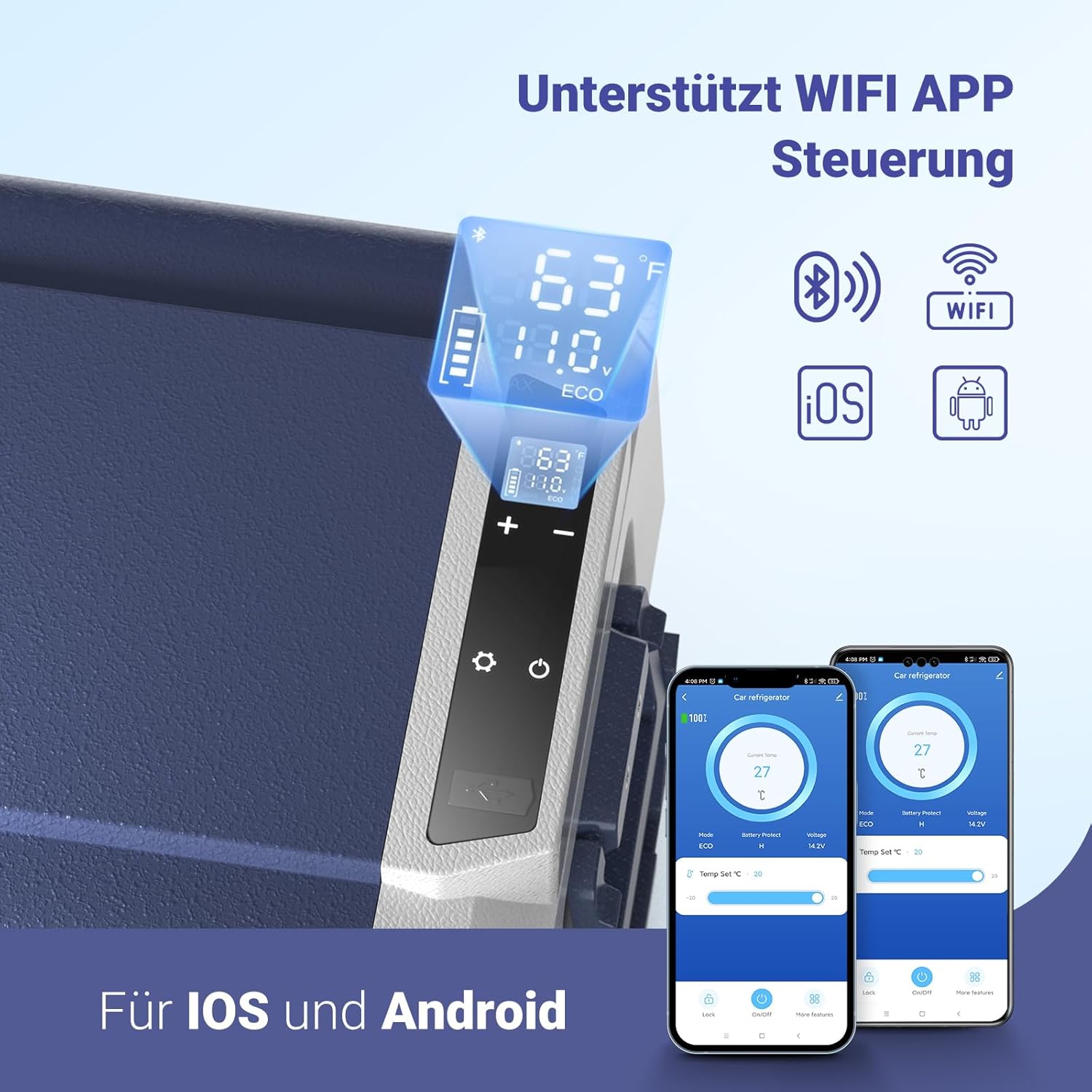 AAOBOSI Frigo Box a Compressore 36 L, Frigo Portatile per Auto con Controllo App WiFi, 12/24 V e 100-240 V, fino a -20 °C per Auto, Camion, Barca, Camper, Campeggio, Doppia Zona