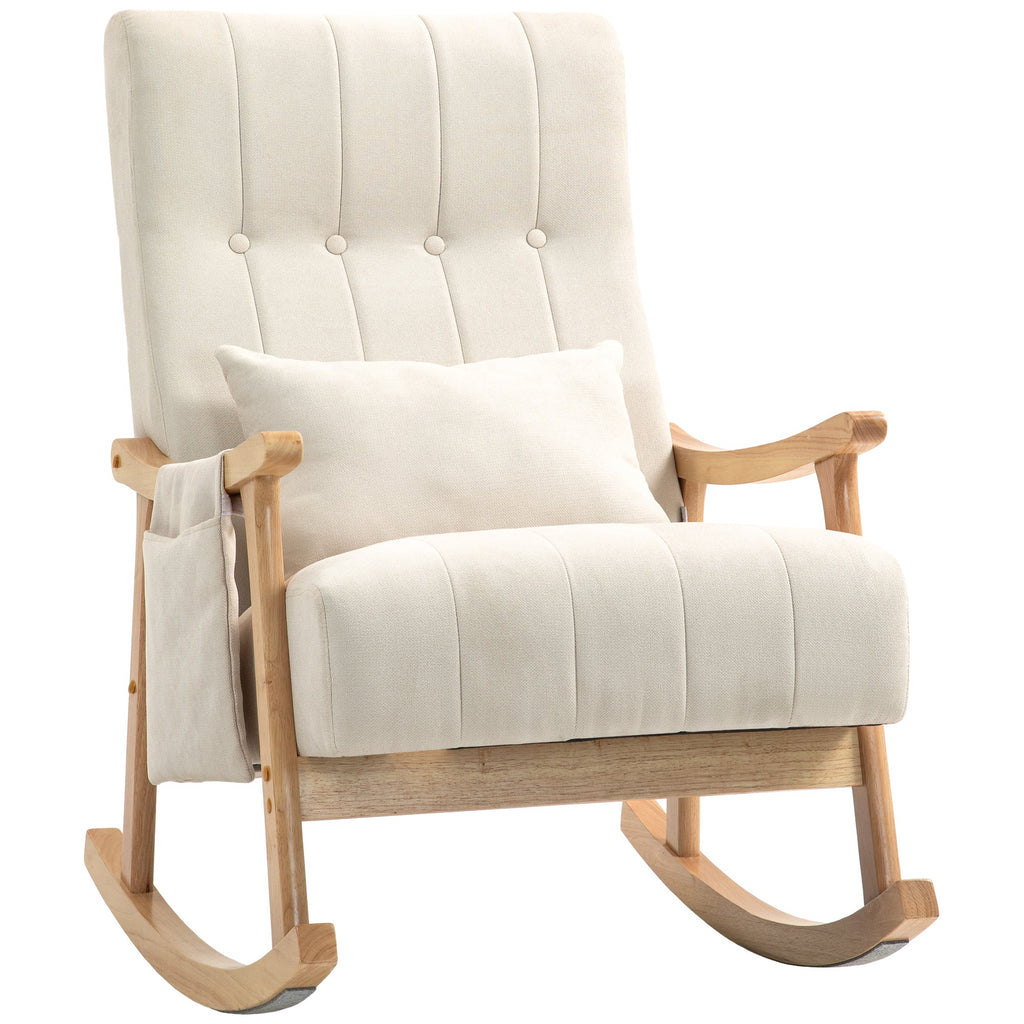 HOMCOM Sedia a Dondolo con Cuscino Lombare e Tasca Laterale Beige