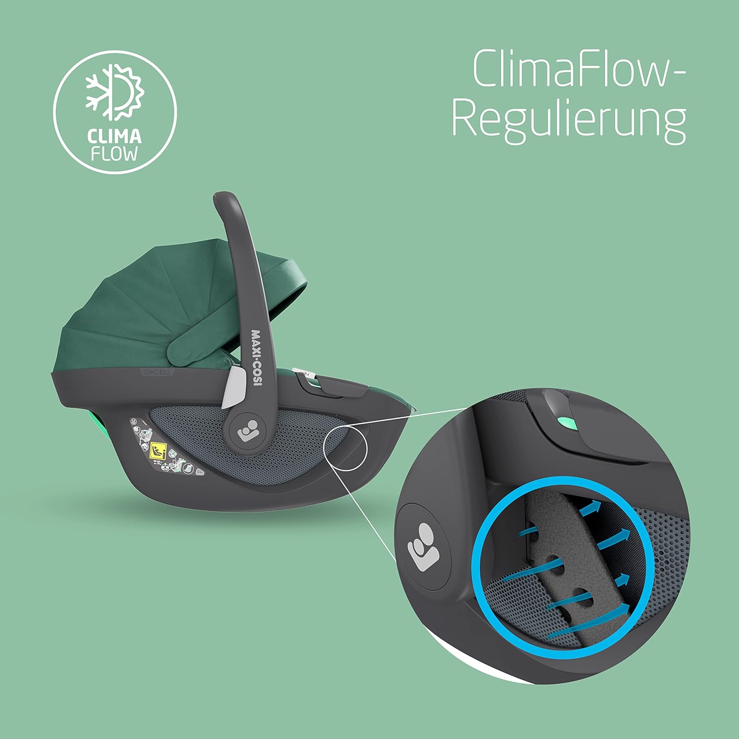Maxi-Cosi Pebble 360 i-Size Babyschale Drehbar, Neugeborenen Autositz 360 Grad, 0–15 Monate (40–83 cm), Drehung mit einer, ClimaFlow, Easy-In-Gurt, G-CELL Seitenaufprallschutz, Essential Graphite