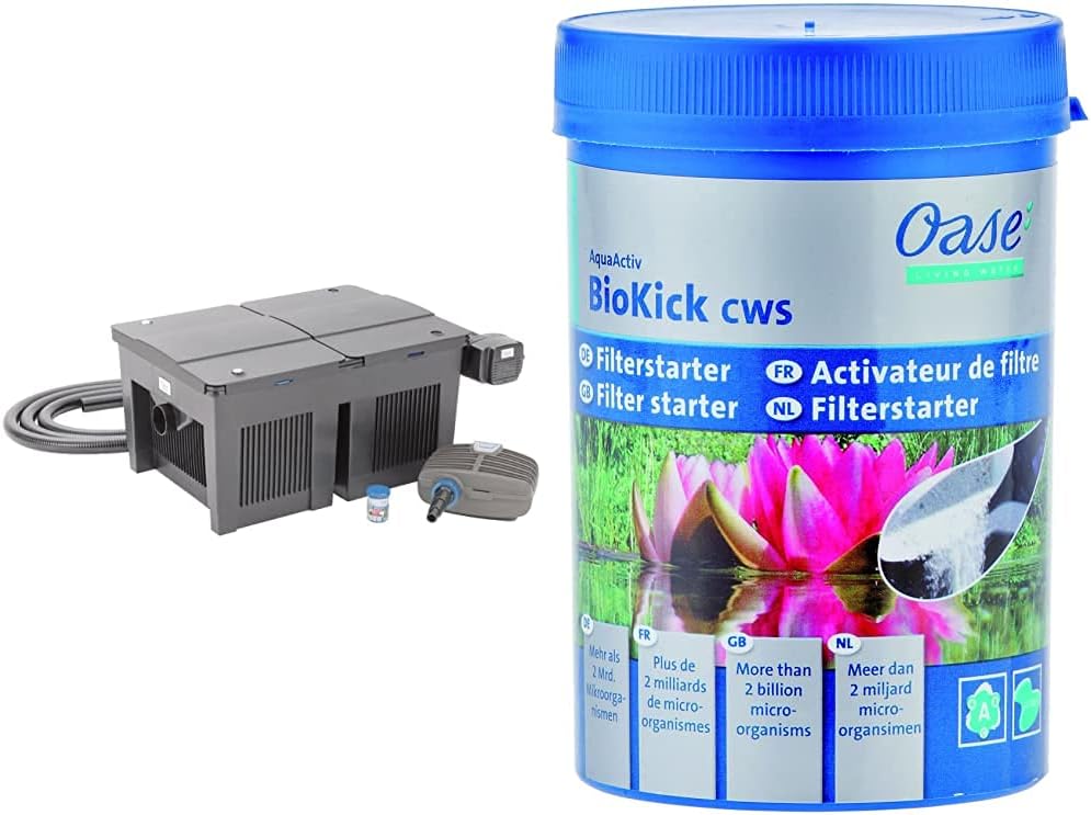 OASE 56789 Filtro a flusso continuo BioSmart Set 36000 adatto per laghetti fino a 36 m³, sistema filtrante, set completo filtro incl. materiale filtrante, pompa per laghetto e chiarificatore UVC