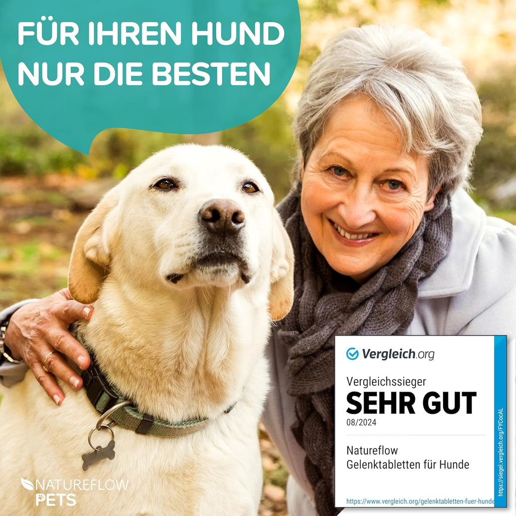 NATUREFLOW Compresse Articolari Cani – Confronto MOLTO BUONO Made in Germany con Cozza Verde, MSM e Artiglio del Diavolo - Non capsule, elevata accettazione Compresse Articolari Cane - 300 Pezzi Fornitura